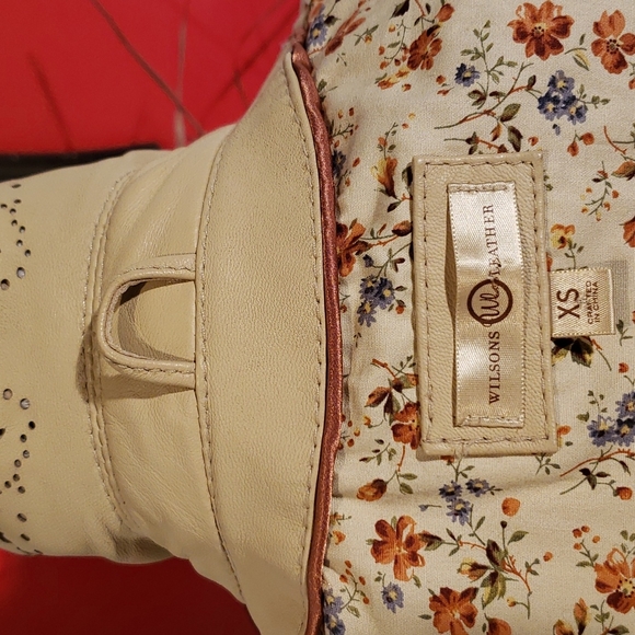 ππ€π WILSONS VINTAGE 90S GENUINE LEATHER TAN EYELET SCALLOPED BLAZER JACKET - Picture 4 of 16